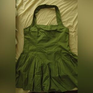 ASOS DESIGN halter mini dress with ruffle hem in washed khaki